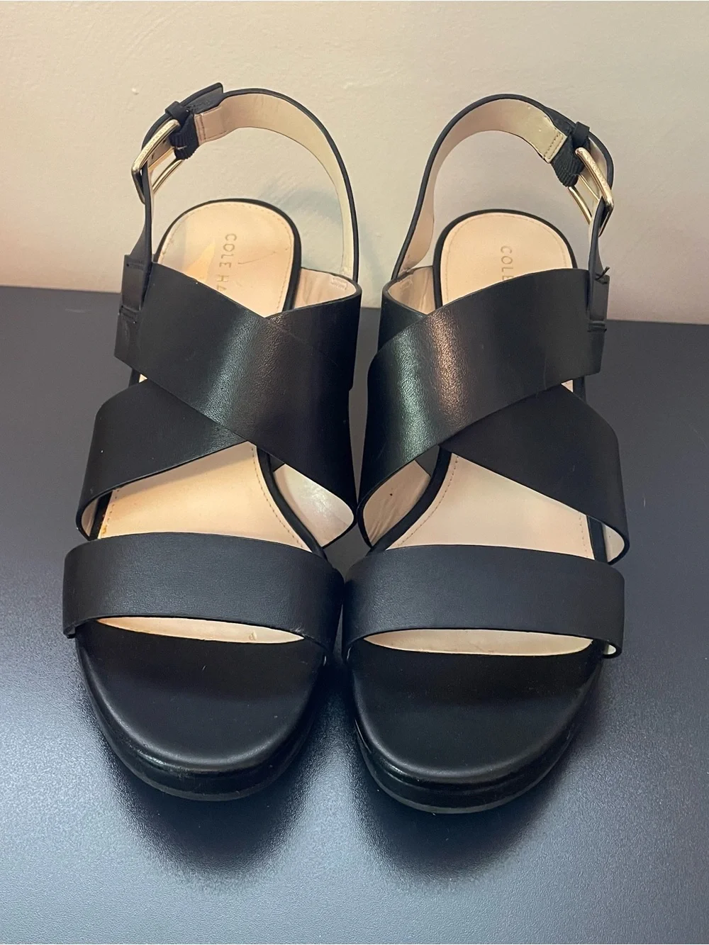 Cole Haan Black Wedge Sandals Size 8
